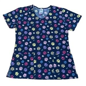 Wink Multicolor Paw Print Women's Scrub Top